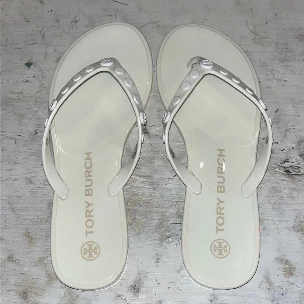 Tory Burch Women's Studded Jelly thong Sandals in white | size 7